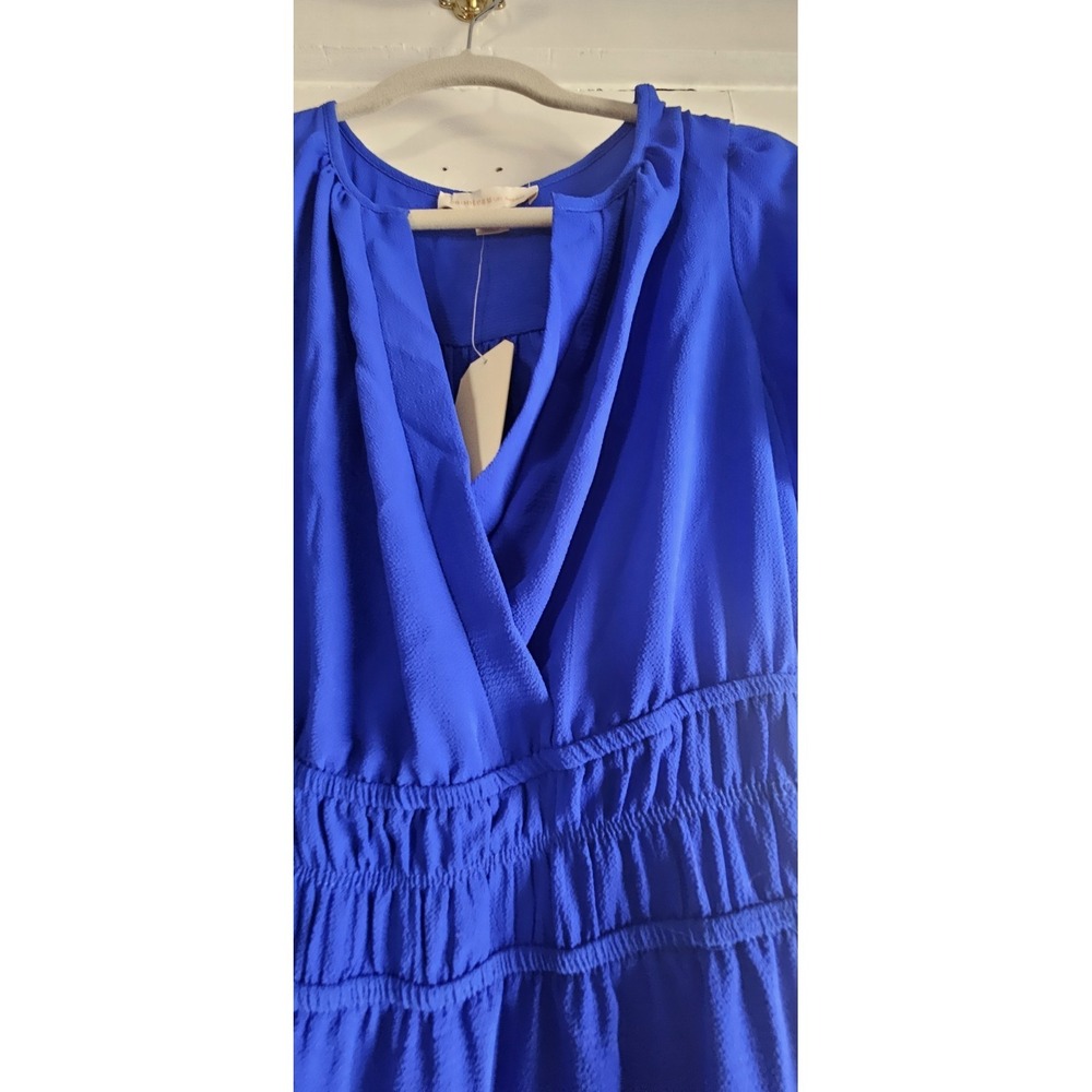 NWT monteau womans L royal blue smocked waist tiered maxi‎ dress flutter sleeves - Picture 4 of 9